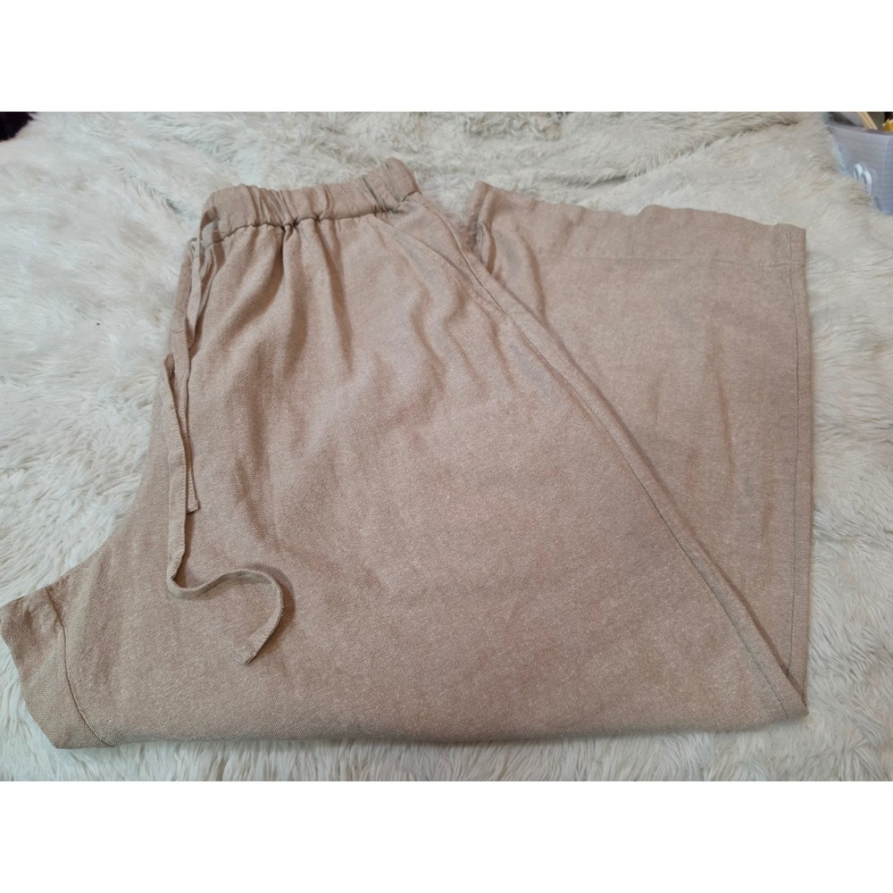 NWT Zac & Rachel Linen Blend Wide Leg Drawstring Pants - Nomad Beige XL